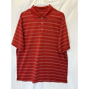 Nike‎ Golf Dry Fit Large Red And White Stripe Shortsleeve Polo Shirt Wicking